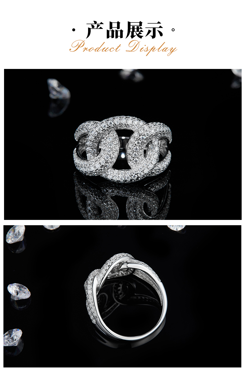 嘻哈风排戒S925银镀白金女戒定制选款副石莫桑钻1.55ct - 3